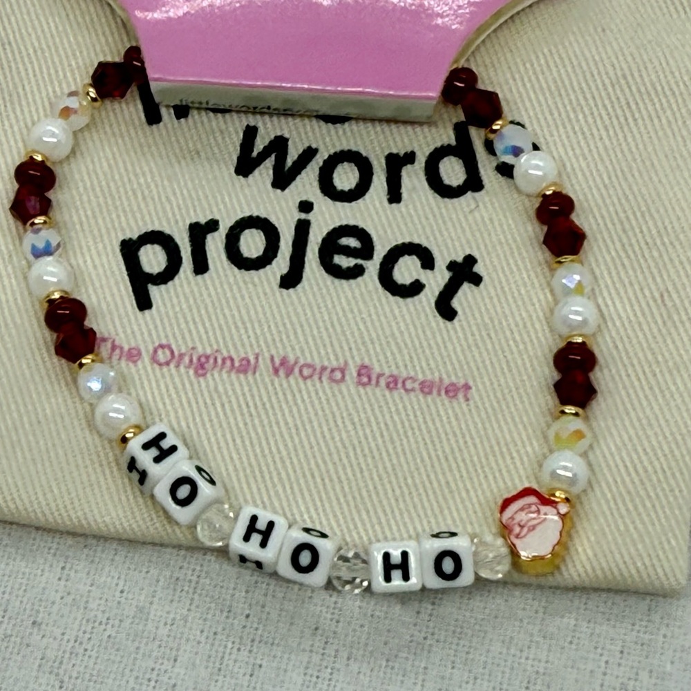 Little Words Project Ho Ho Ho Santa Bracelet Red Crystal faux Pearl beads